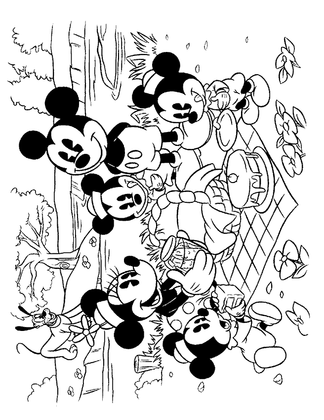Print Mickey en de rest picknicken kleurplaat