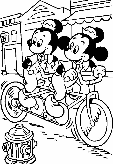 Print Mickey en Minnie op de tandem kleurplaat
