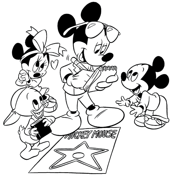 Print Mickey deelt handtekeningen uit kleurplaat