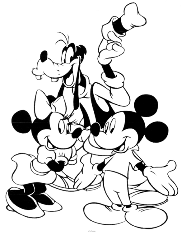 Print Mickey, Minnie en Goofy kleurplaat