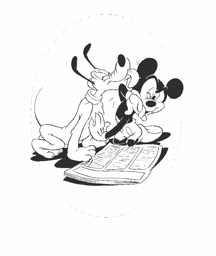 Print Mickey en Pluto kleurplaat
