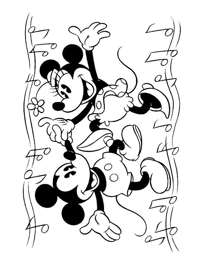 Print Mickey en Minnie dansen kleurplaat