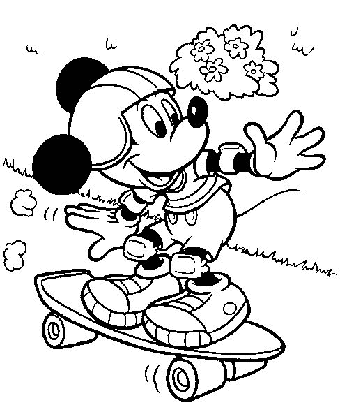 Print Mickey op een skateboard kleurplaat