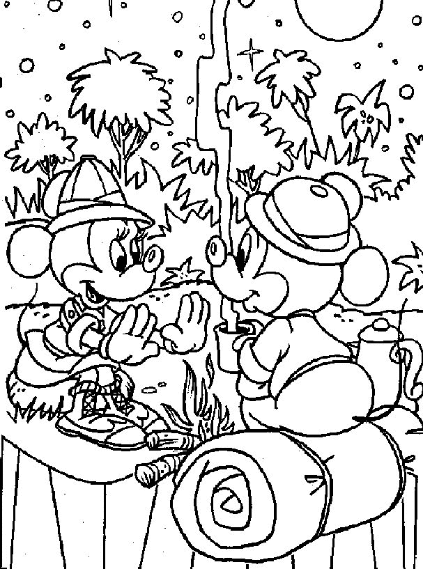 Print Mickey en Minnie kamperen kleurplaat