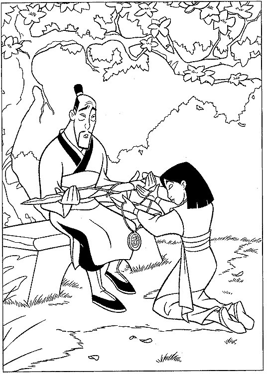 Print Mulan en haar vader kleurplaat