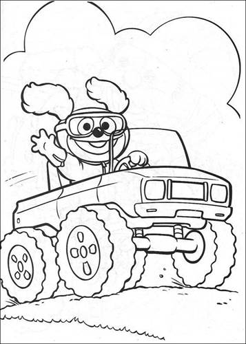Fozzy in een terreinauto, kleurplaat van Muppet babies