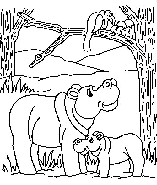 Print Nijlpaard met jong kleurplaat