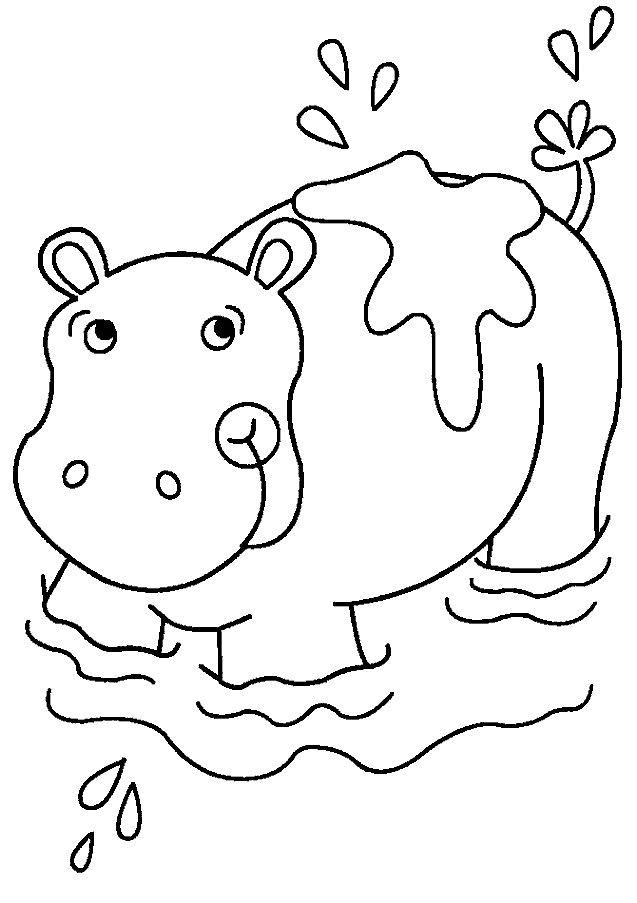 Print Nijlpaard drinkt kleurplaat