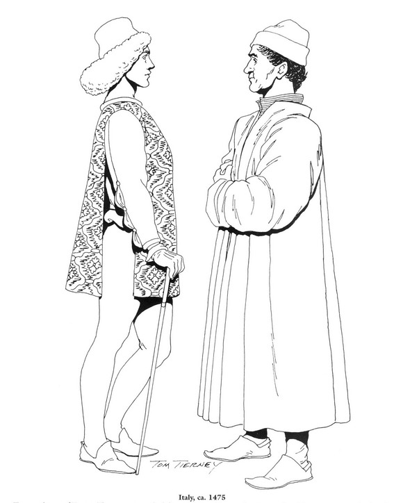 Italie, 1475, kleurplaat van Mode uit de Renaissance