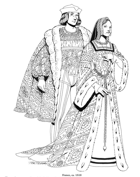 Frankrijk, 1510 1, kleurplaat van Mode uit de Renaissance