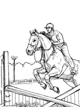 Springpaard en ruiter, kleurplaat van Paarden