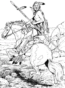 Indiaan te paard, kleurplaat van Paarden