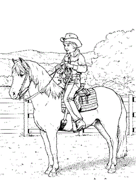 Meisje te paard, kleurplaat van Paarden