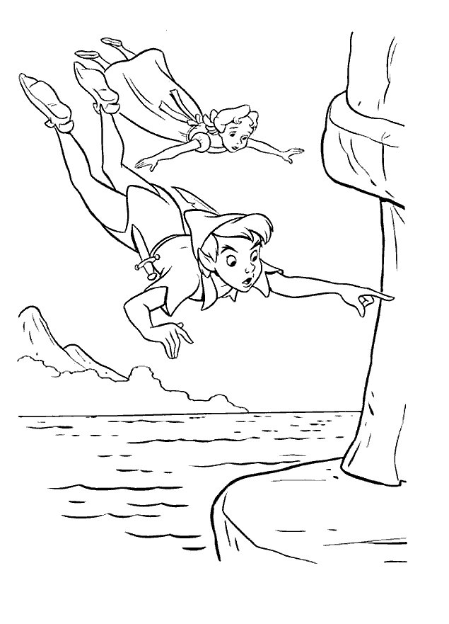 Print Peter Pan en Wendy kleurplaat