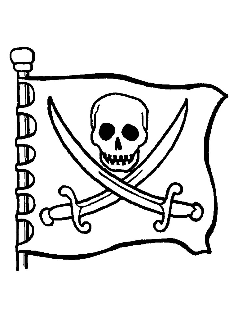 Print Piraten vlag met doodshoofd kleurplaat
