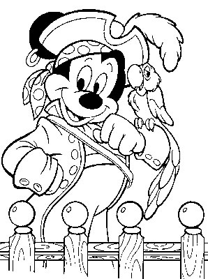 Print Mickey als piraat kleurplaat