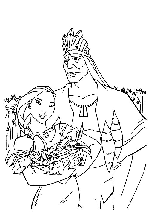 Print Pocahontas en Powhatan kleurplaat