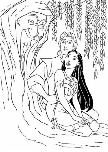 Pocahontas bij Grootmoeder Wilg, kleurplaat van Pocahontas