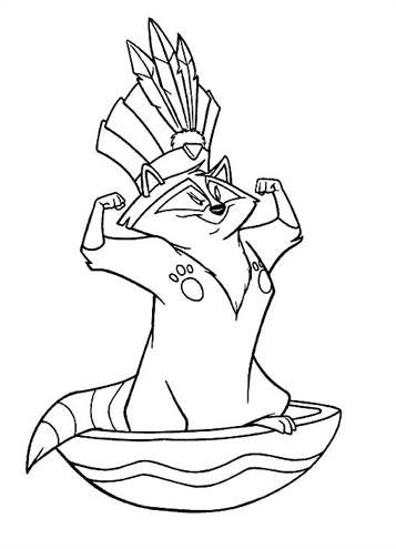 Meeko als indiaan, kleurplaat van Pocahontas