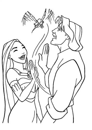 Pocahontas en John 1, kleurplaat van Pocahontas