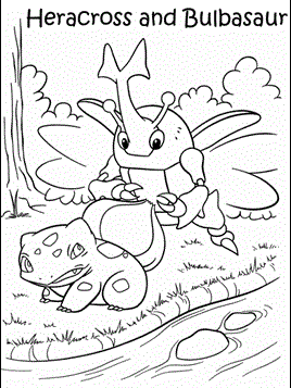 Heracross en Bulbasaur, kleurplaat van Pokemon