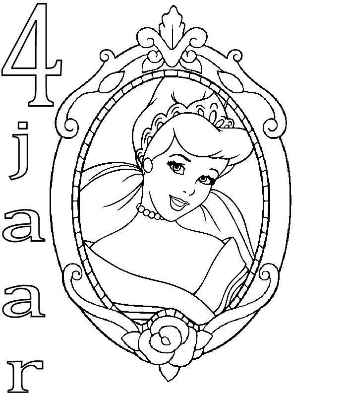 Assepoester 4 jaar, kleurplaat van Prinsessen verjaardag