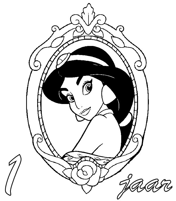 Jasmin 1 jaar, kleurplaat van Prinsessen verjaardag