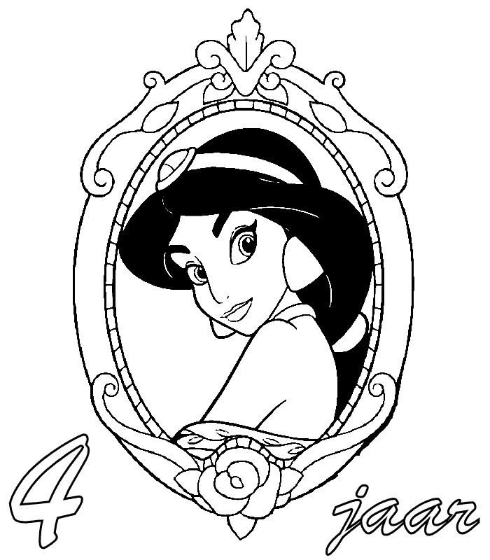 Jasmin 4 jaar, kleurplaat van Prinsessen verjaardag