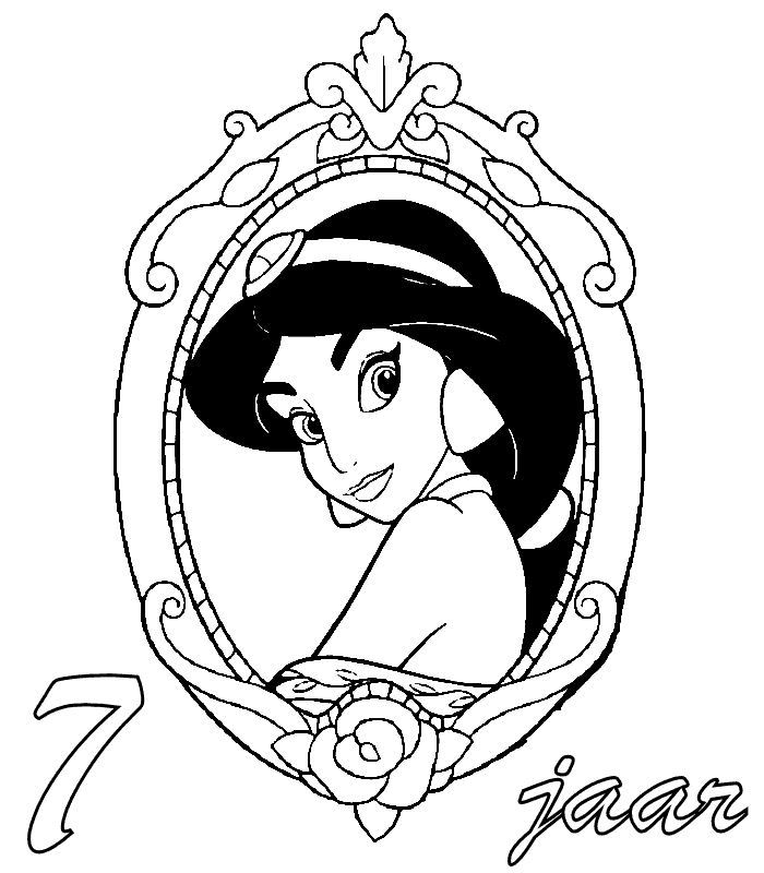 Jasmin 7 jaar, kleurplaat van Prinsessen verjaardag