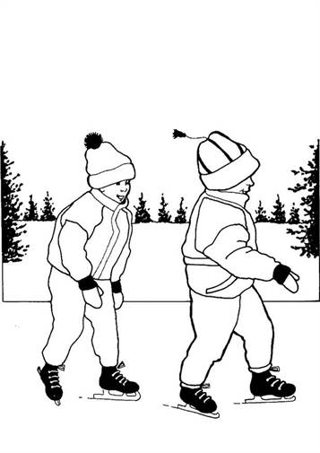 Samen schaatsen, kleurplaat van Schaatsen