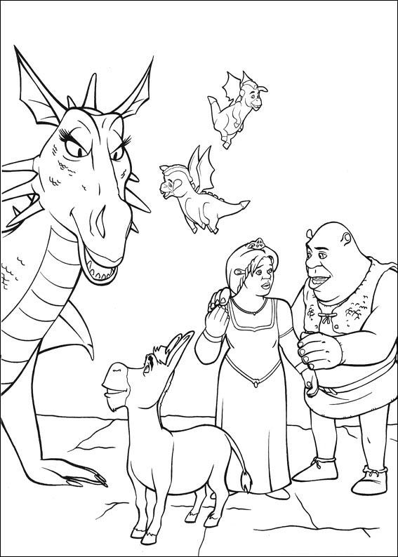 Ezel, draak en de kleine drezeltjes, kleurplaat van Shrek de Derde (Shrek 3)