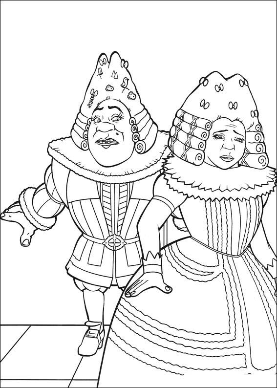 Shrek en Fiona in koninklijke kleren, kleurplaat van Shrek de Derde (Shrek 3)