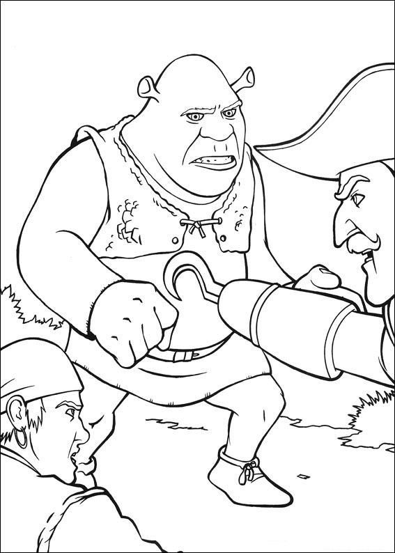 Shrek vecht met Haak, kleurplaat van Shrek de Derde (Shrek 3)