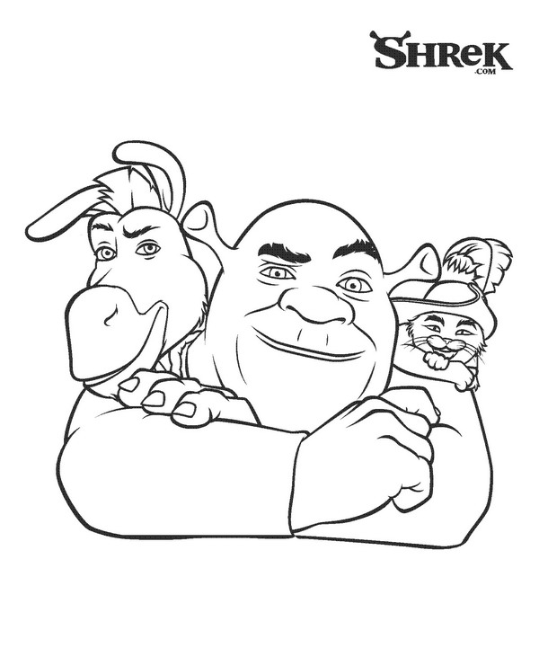 Print Shrek, Ezel en de gelaarsde kat kleurplaat