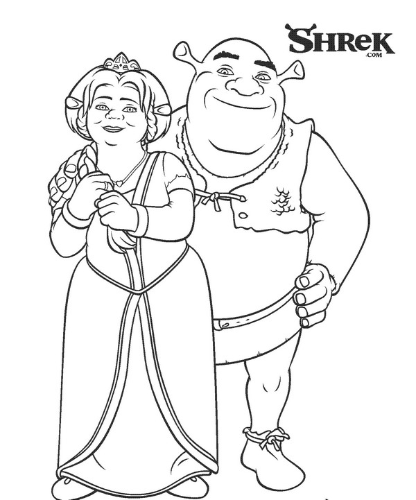 Print Shrek en Fiona kleurplaat