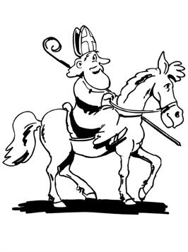 Sinter op z'n paard, kleurplaat van Sinterklaas