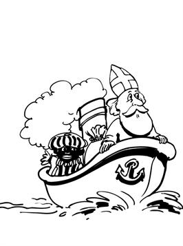 Op de stoomboot, kleurplaat van Sinterklaas
