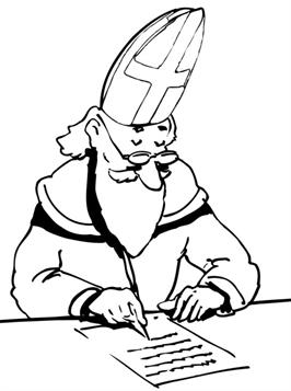 Sint schrijft brief, kleurplaat van Sinterklaas