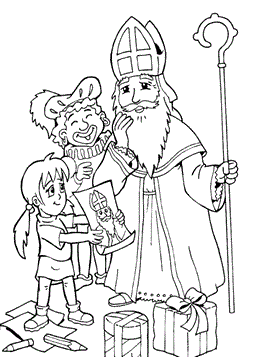 Sint krijgt tekening, kleurplaat van Sinterklaas