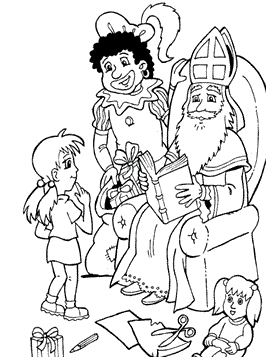 Sint kijk in grote boek, kleurplaat van Sinterklaas