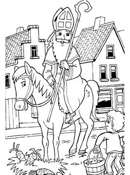 Sint op paard 1, kleurplaat van Sinterklaas