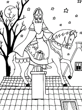 Sint op dak 2, kleurplaat van Sinterklaas