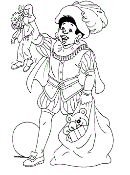 Piet met cadeaus, kleurplaat van Sinterklaas