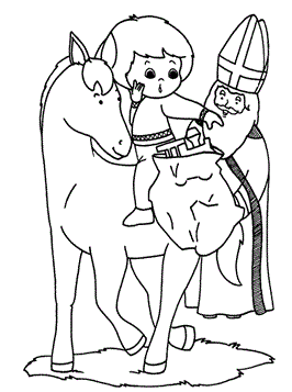 Kind op paard, kleurplaat van Sinterklaas