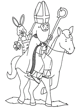 Sint op paard 2, kleurplaat van Sinterklaas