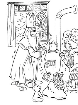 Voor de kachel, kleurplaat van Sinterklaas