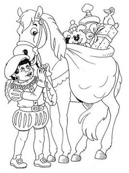 Piet en paard, kleurplaat van Sinterklaas