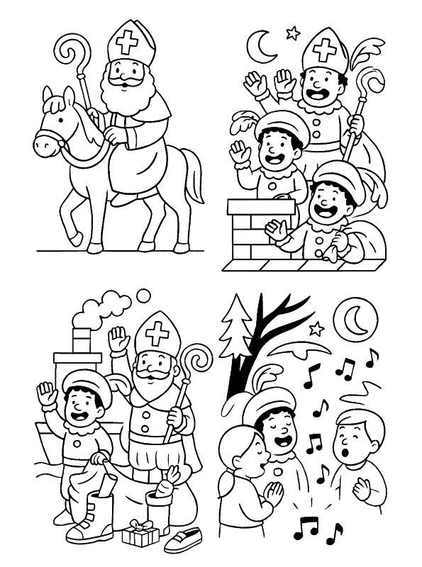 Zie de maan schijnt, kleurplaat van Sinterklaasliedjes vierluik