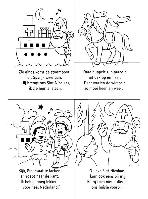 Zie ginds komt de stoomboot, kleurplaat van Sinterklaasliedjes vierluik