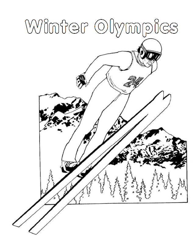 Print Ski springen kleurplaat